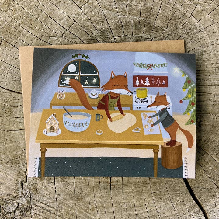 Woken - Wholesale Christmas Card - Foxes Baking Christmas Cookies Holiday Card0