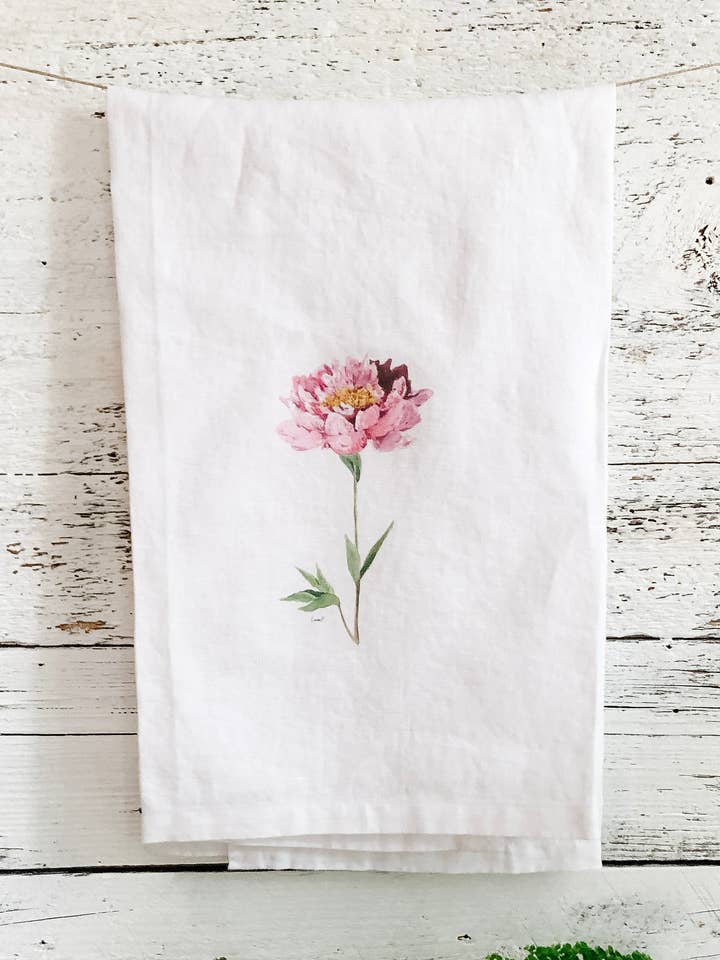 Torchon en lin français à tige unique en forme de pivoine pour la vente par Studio on Tenth