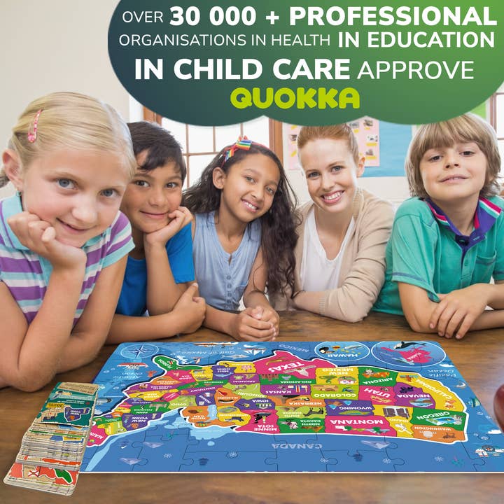QUOKKA - Wholesale Puzzle - Kids - USA Map Puzzle with 70 Question Cards4