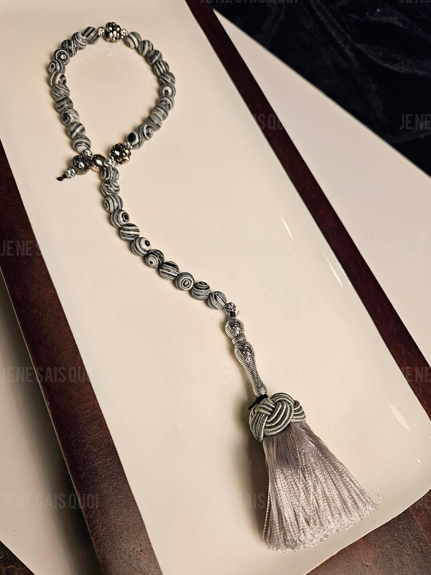 Je Ne Sais Quoi - Wholesale Prayer Beads Bracelet - Eternal Whispers Black and White Malachite1