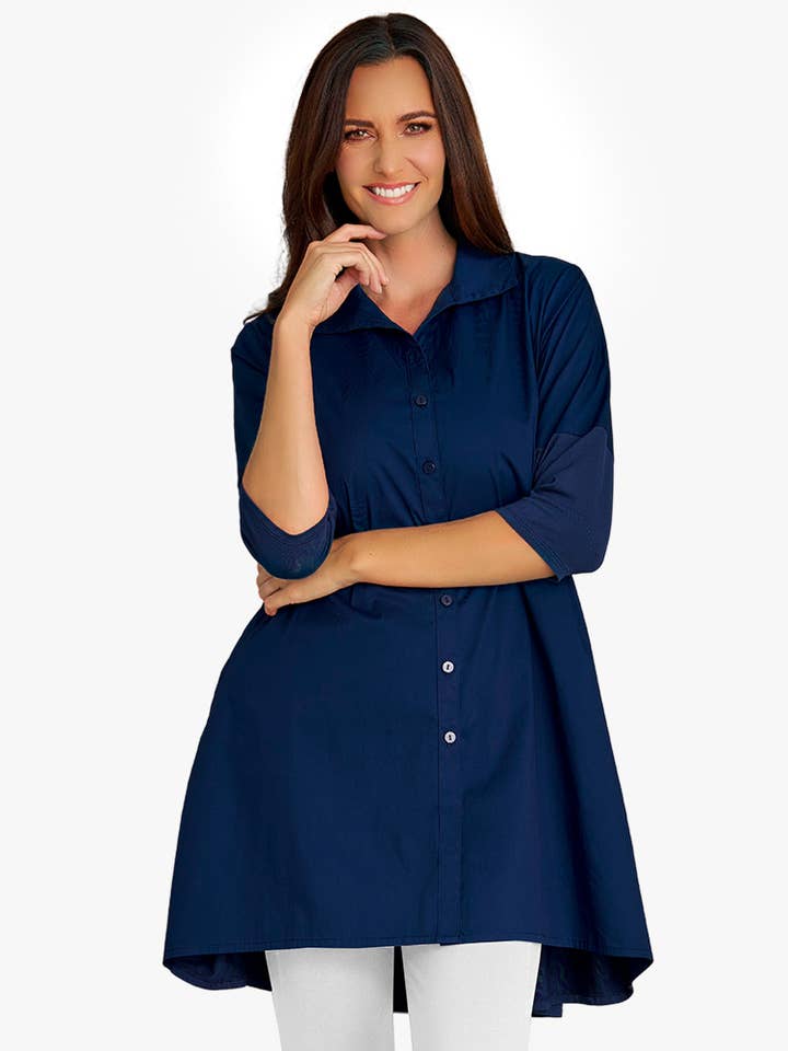 Stella Carakasi - Wholesale Tunic - Women's - Women's 3/4 Sleeve A-Line Cotton Poplin Tiburon Tunic Icon26