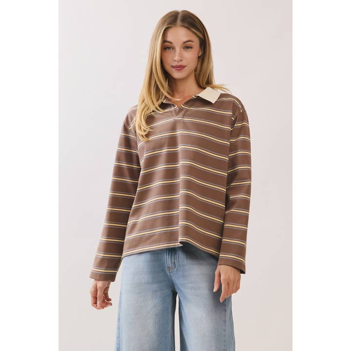 Collared Stripe Pullover for wholesale by Honey Mango
