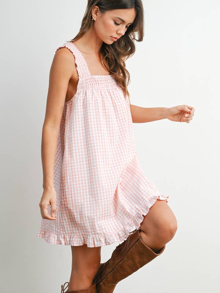 Back-Tie Smocked Yoke Ruffle Hem Dress - BMD8060 for wholesale by BUTTERMELON