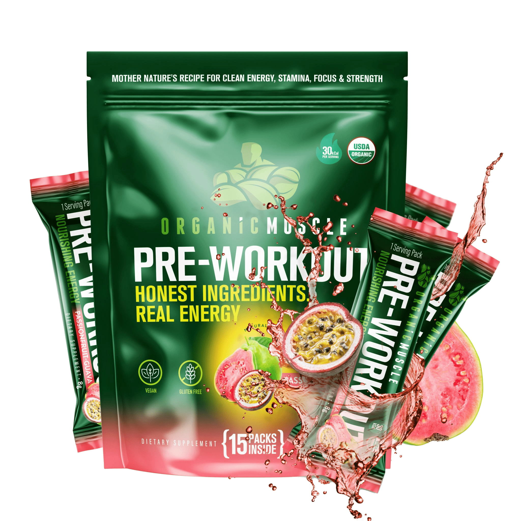 Organic Muscle - Wholesale Proteïne/superfoodpoeder - Superfood Pre-workout in 15 zakjes20