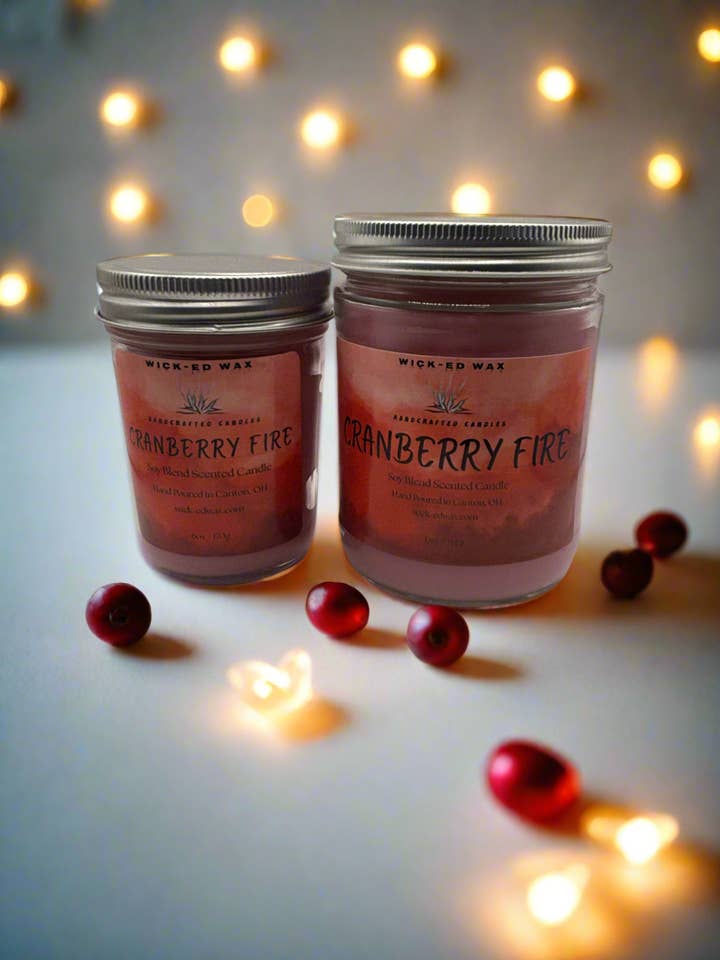 Cranberry Fire- Cranberry + Cinnamon Scented Candle for wholesale by Wick-ed Wax Candles