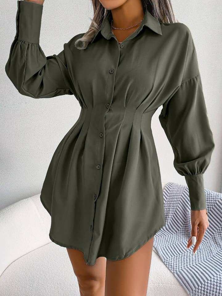 Anna Kaci Wholesale – wholesale Dress – Women's – Pleated-Waist Button-Front Shirt Dress12