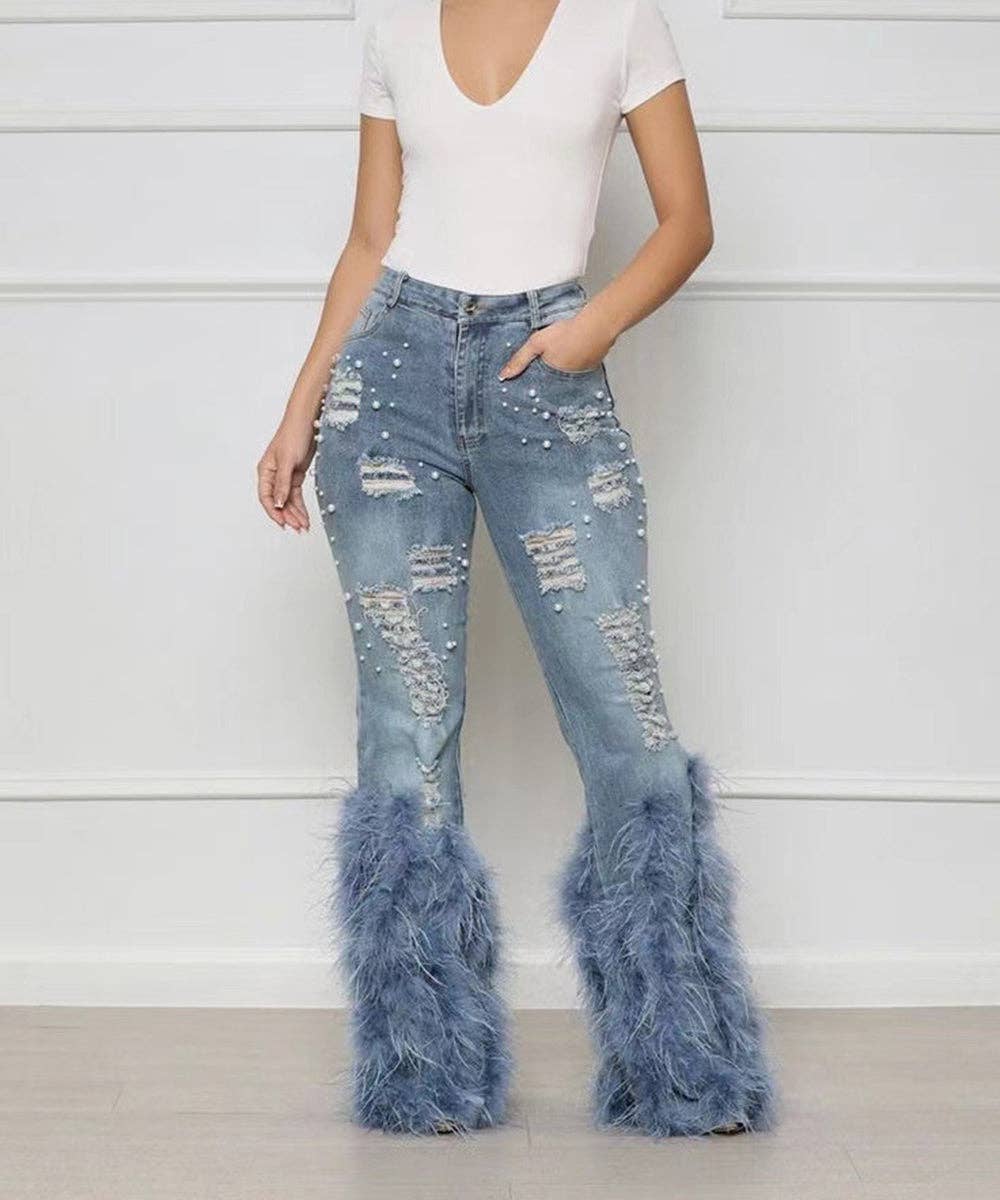 Aria Romance - Wholesale Jeans - Women's - Beaded Fringe Flare Jeans0