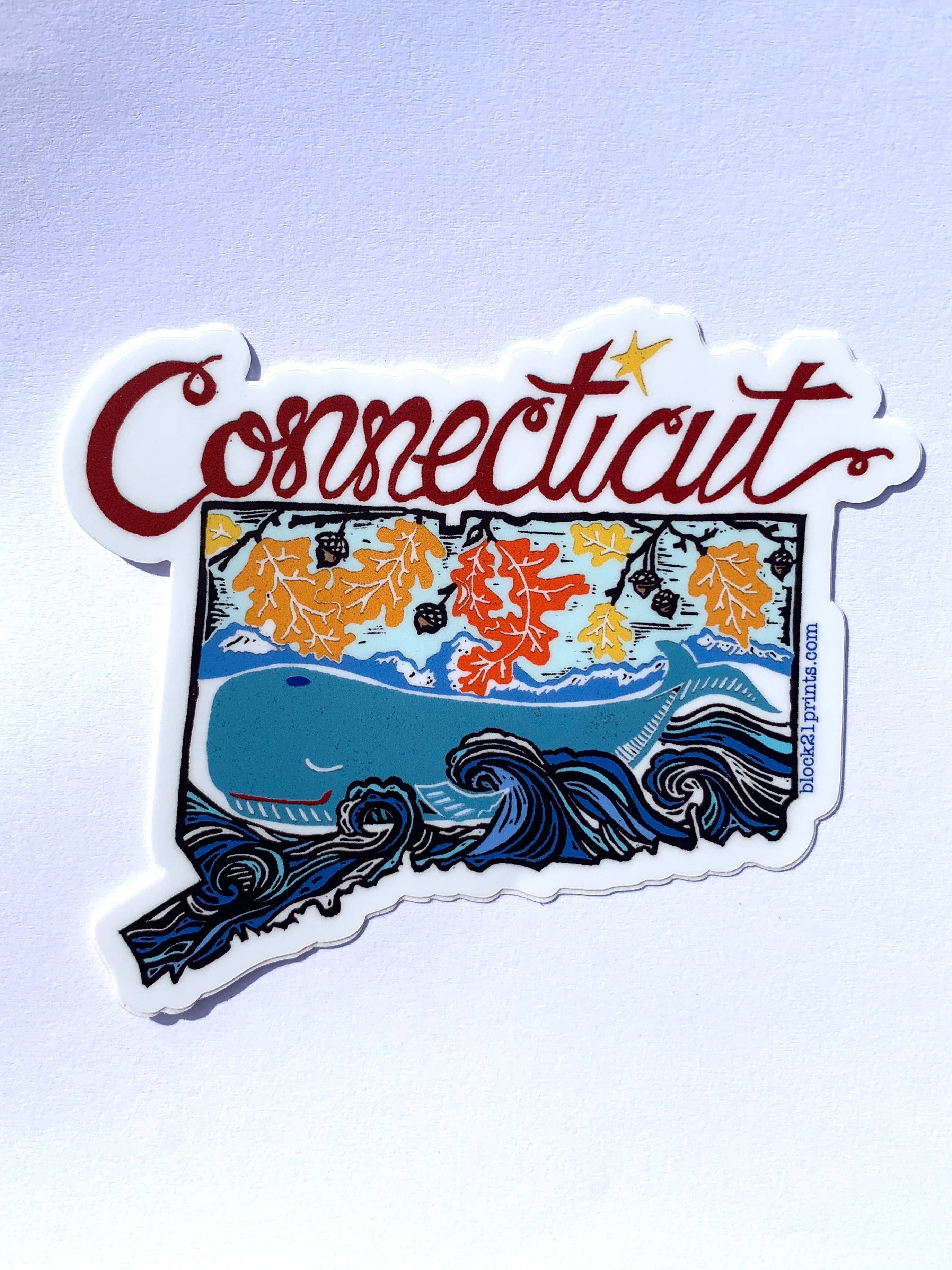 Block21Prints - Wholesale Sticker - Connecticut State Die-Cut Sticker – Map Illustration1