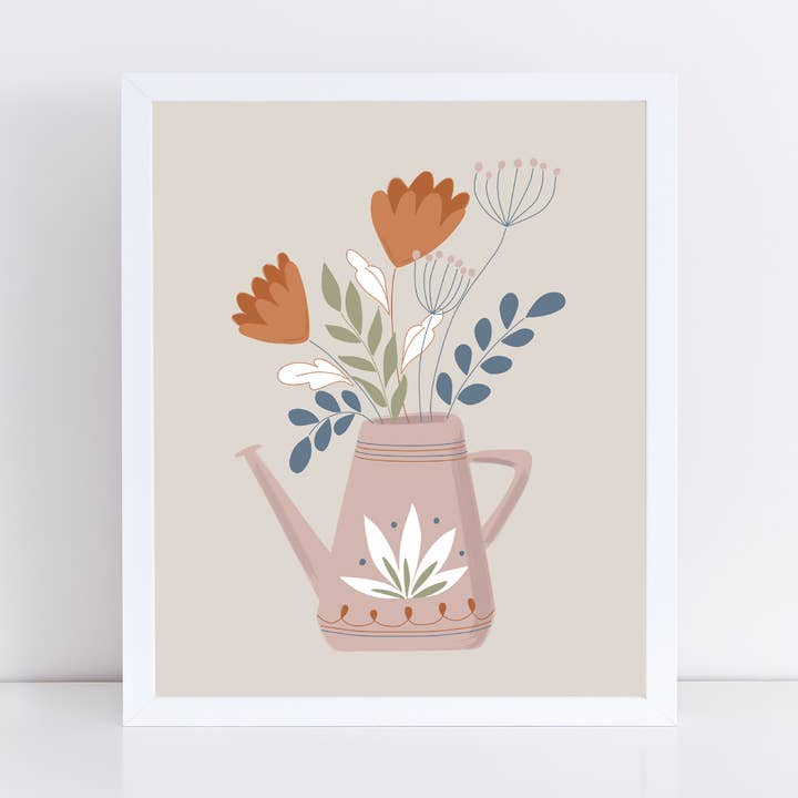 Watering Can with Flowers Art Print Art Print for wholesale by Laura K Maxwell