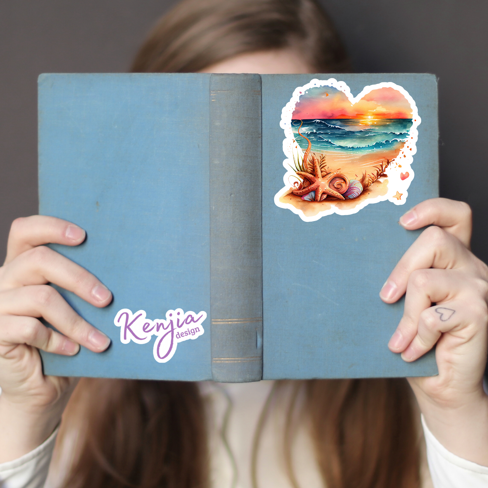 Kenjia Design - Wholesale Sticker - Sunset at the Beach in Heart with Watercolor Effect Stickers2