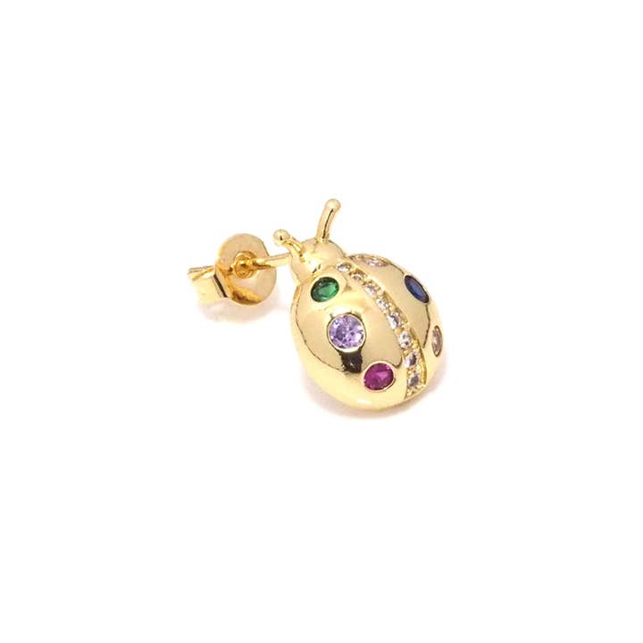 Gold Colorful CZ Ladybug Stud Earrings, Sku#LK777 for wholesale by BestBeads&Beyond