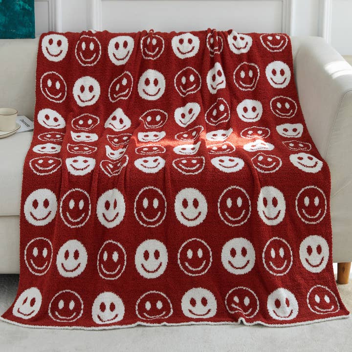 ACCITY - Wholesale Throw Blanket - SMILEY FACE KNITTED JACQUARD THROW BLANKET_CWMM14745