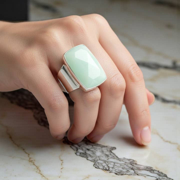 J + I Jewelry - Wholesale Cocktail/Statement Ring - Aqua Chalcedony Sterling Solitaire Ring2