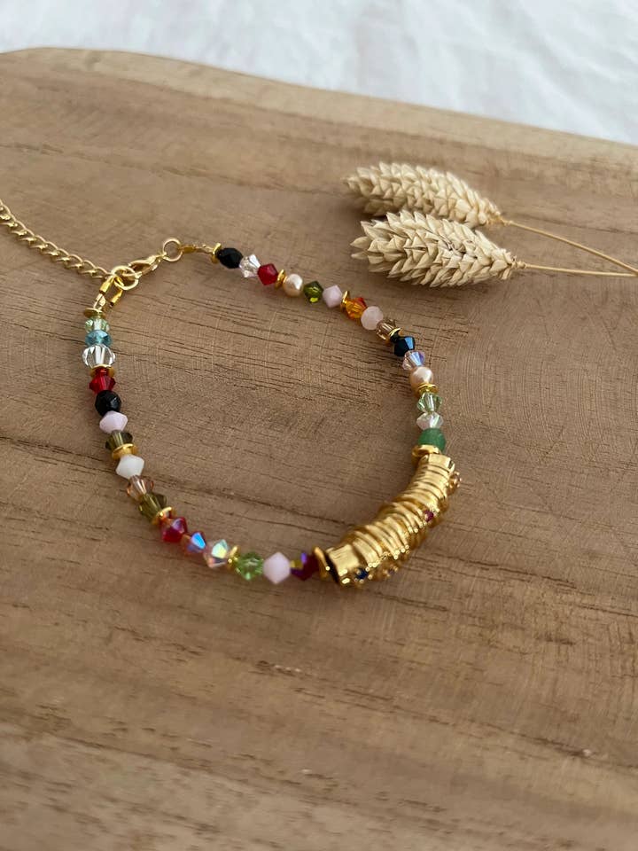 Pulsera DONNY - Oro de 18 quilates y perlas de vidrio multicolor para venta al por mayor de Innaya