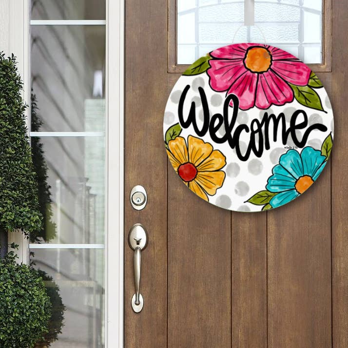 Baxter & Me - Wholesale Door Hanger - Welcome 3 Flowers Door Hanger