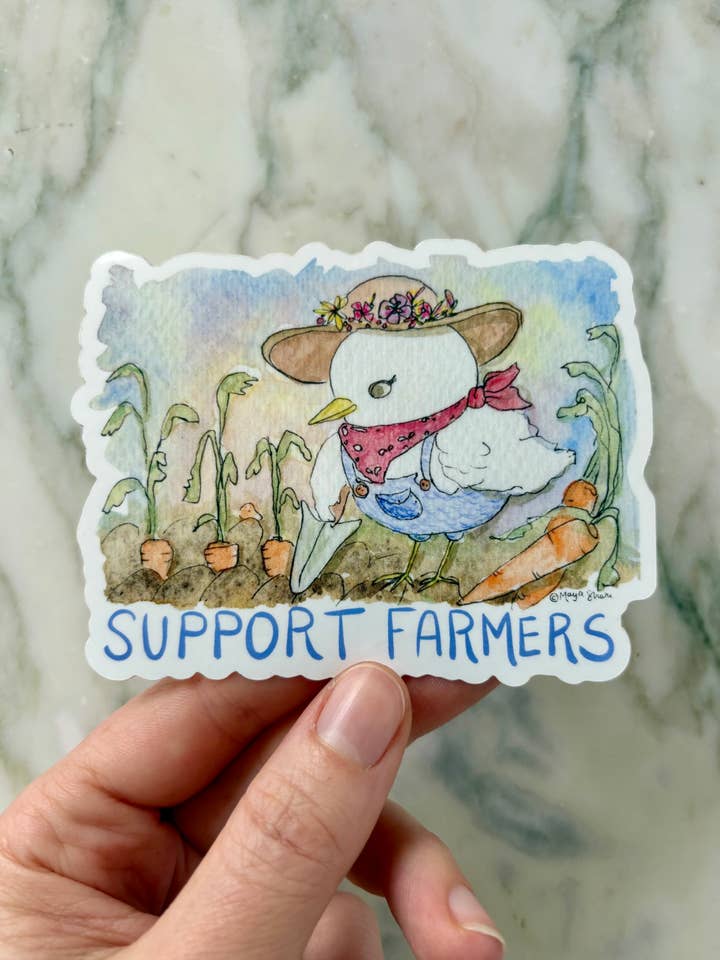 Adesivo artistico XL Support Farmers – Pollo stravagante in vinile per la vendita all'ingrosso da parte di Maya Shari Studio