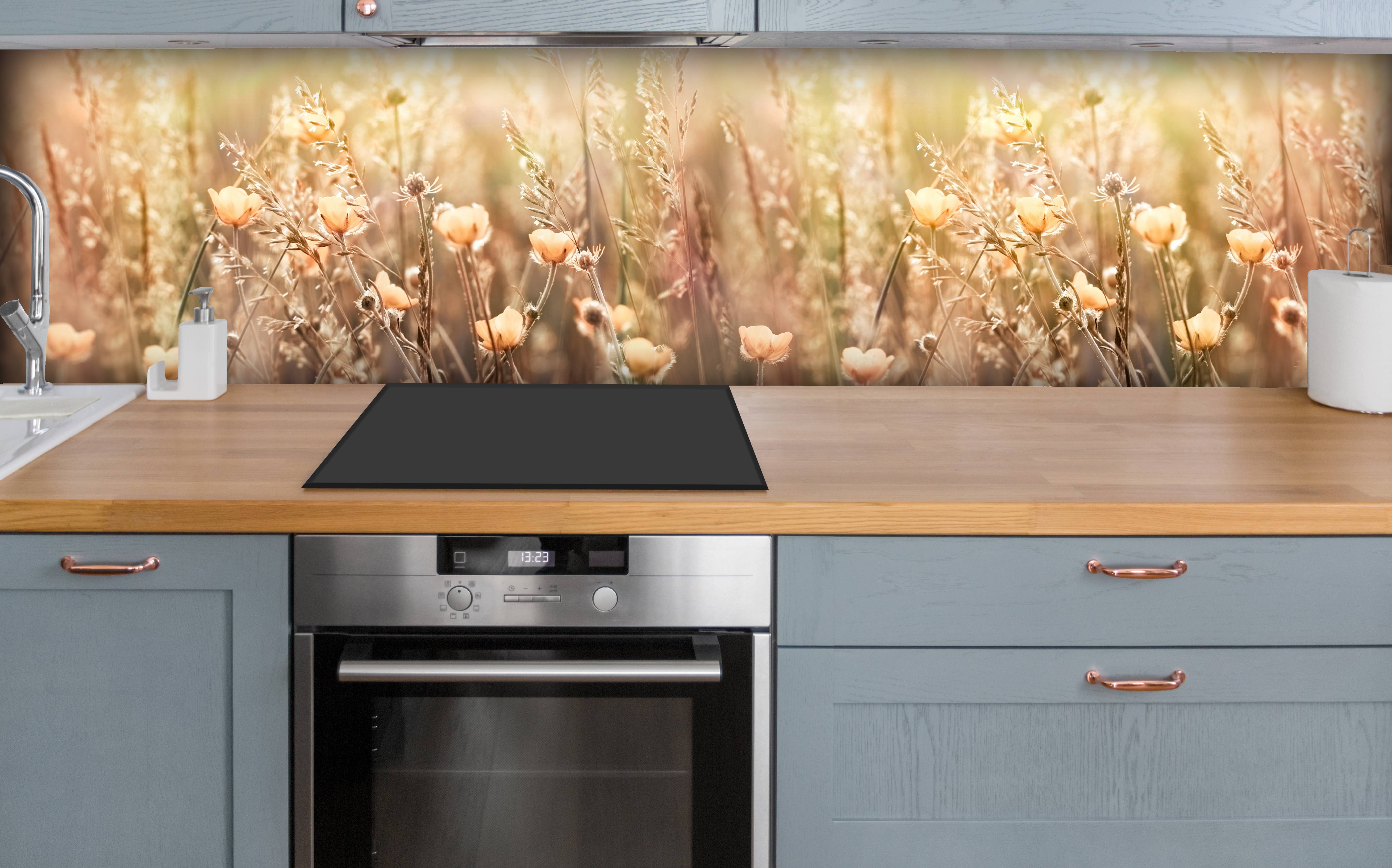 Rueckwand24 - Wholesale Wall Paneling - Kitchen backsplash - Flower field with sun rays - ALU Classic5