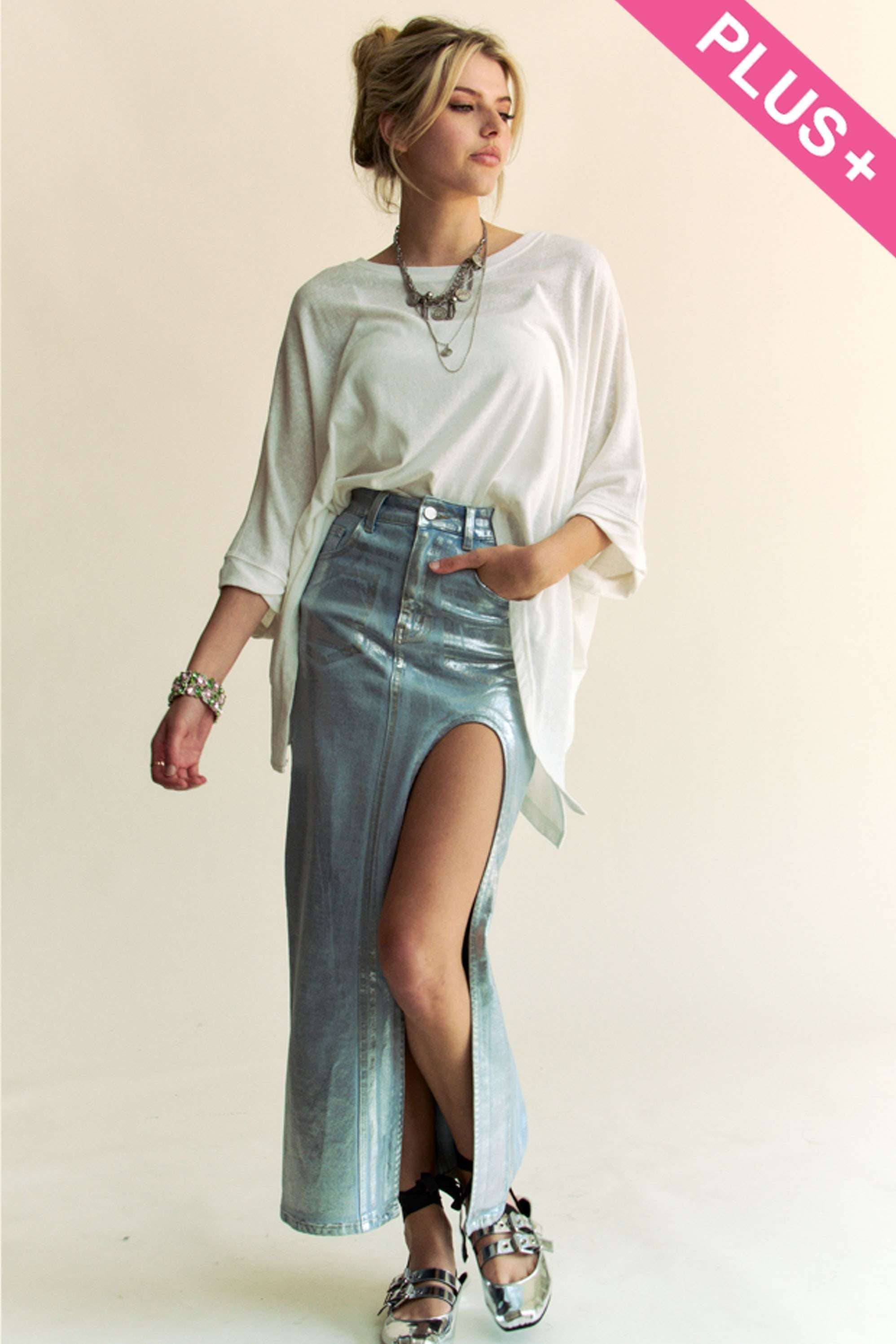 Davi & Dani - Wholesale Lounge Top - Women's - PLUS DROP SHOULDERS BATWING SLEEVE SIDE SLIT TOP3