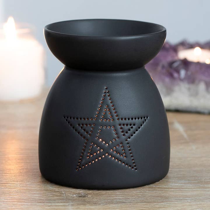 Gothic Black Pentagram Cut Out Oil Burner and Wax Warmer for wholesale by Something Different Wholesale