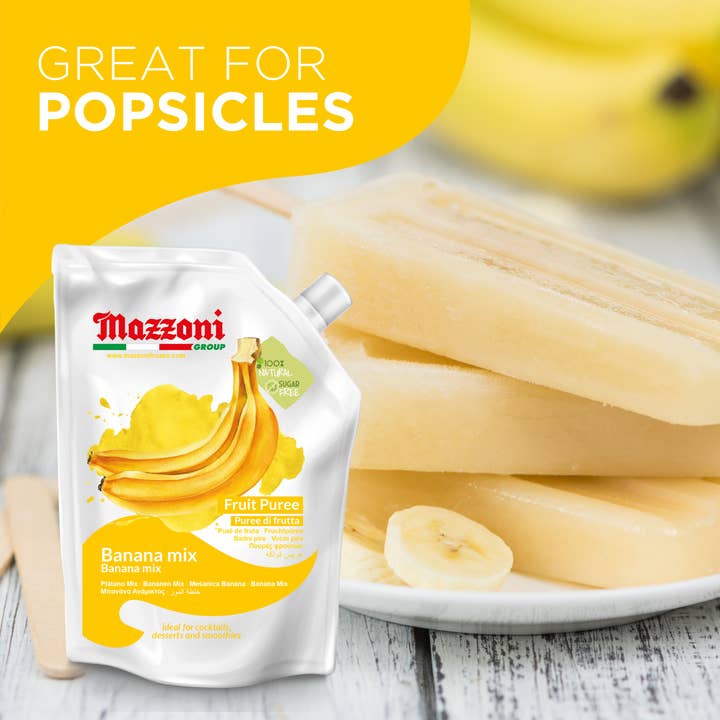 Wholesale Italian Food - Wholesale Fruit Juice - Mazzoni, Banana Mix Puree, 100% Pure Banana Mix, Just Fruit, No Sugar Added, 2.2 lb