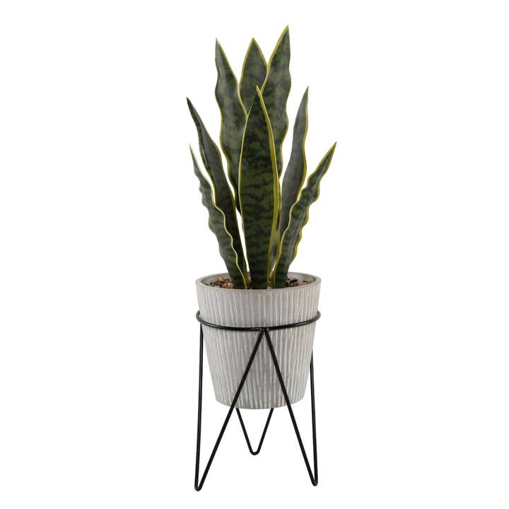 Faux Snake Plant in Textured Pot with Black Metal Stand for wholesale by Flora Bunda Inc