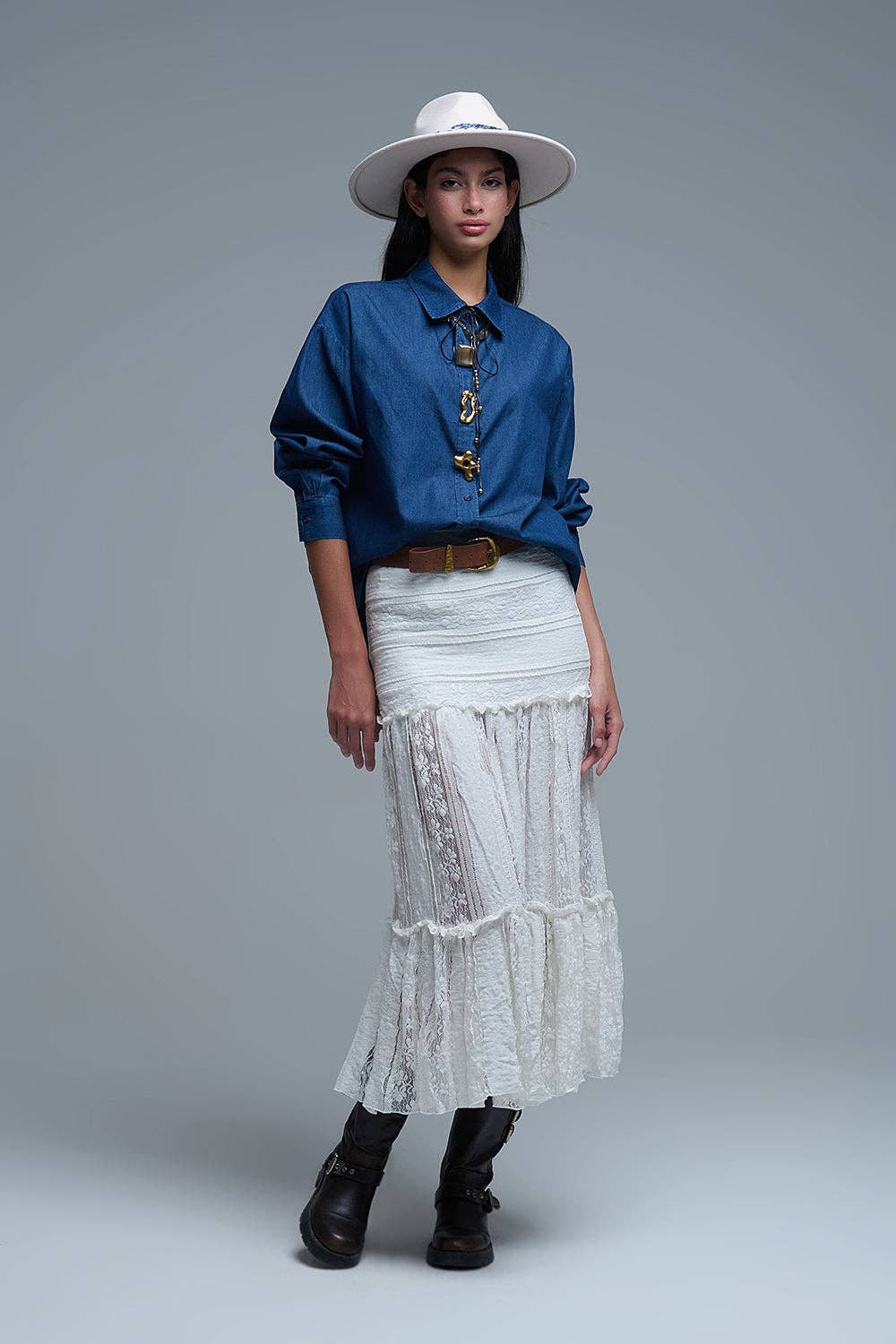 BLUE Relaxed Denim Shirt With Gold Abstract Buttons for wholesale on Faire2