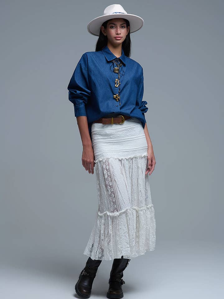 BLUE Relaxed Denim Shirt With Gold Abstract Buttons for wholesale on Faire2