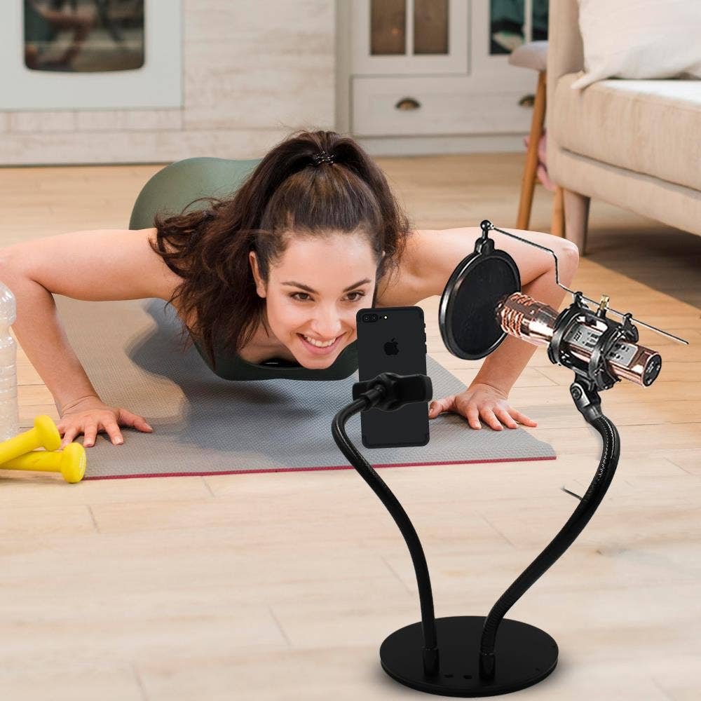 Technical Pro – Großhandel Telefon-/Tablet-Ständer – Handyhalterung mit Mikrofon-Pop-Filter und Schwanenhals-Mikrofonarm3