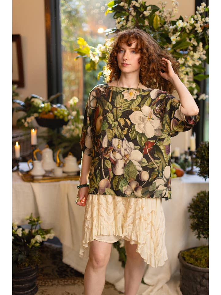 Market of Stars (Worldwide) - Vente Tunique – femme - Tunique Tee Luxe Fleur De Lune avec Imprimé Floral & Abeilles3