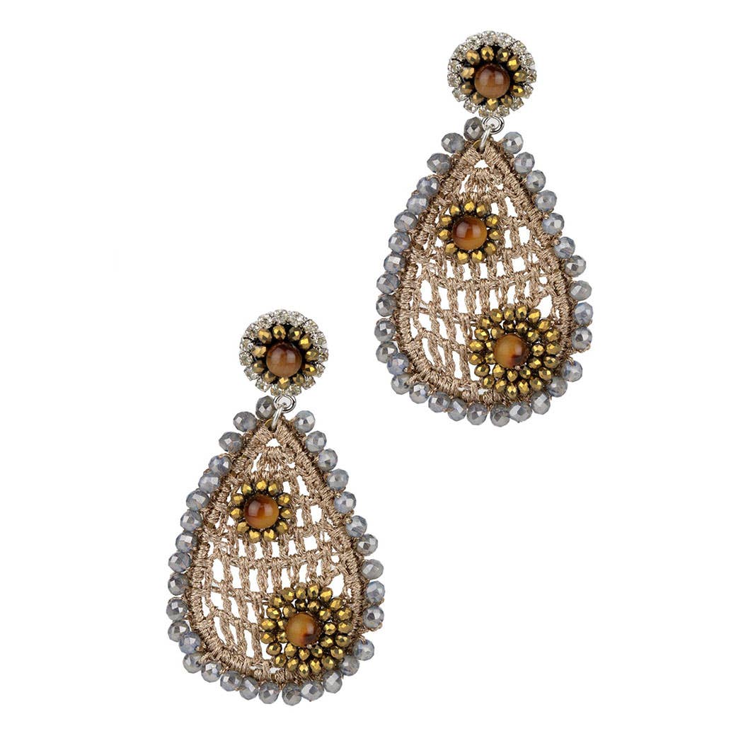 SAACHI - Wholesale Dangle Earrings - Crochet Jasmine Sparking Crystal Gold Drop Earring3