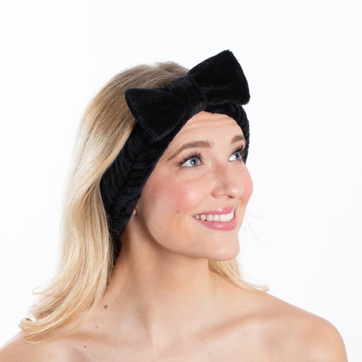 Plush Bow Spa Headband - Black for wholesale on Faire