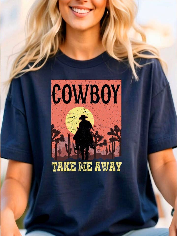 Cowboy Take Me Away Heavyweight Cotton Tee. for wholesale by DG WORLD