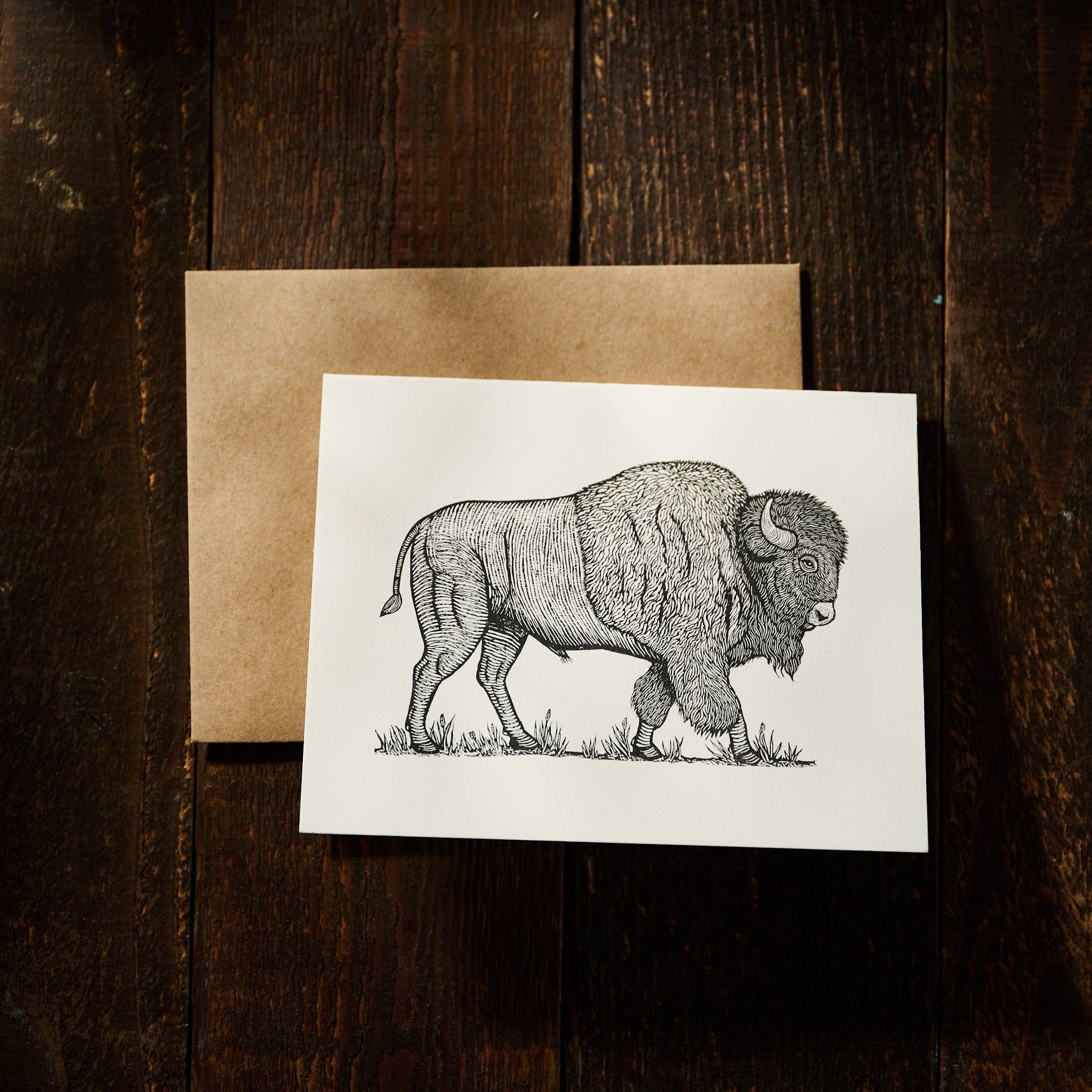 Anomal Press - Wholesale Everyday Greeting Card - Bison Linocut relief print card1