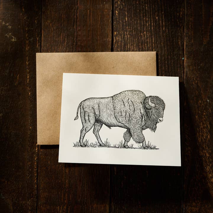 Anomal Press - Wholesale Everyday Greeting Card - Bison Linocut relief print card1