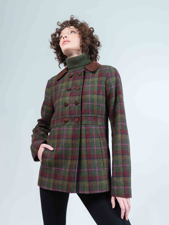 MAGGIE Pure wool green check coat for wholesale by HARTWELL