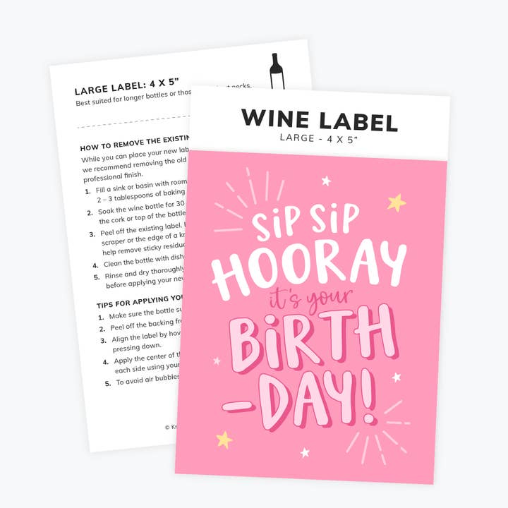 Kreate Paper Co. - Wholesale Gift Tag Label - Birthday Wine Bottle Label, Sip Sip Birthday, Gifts1