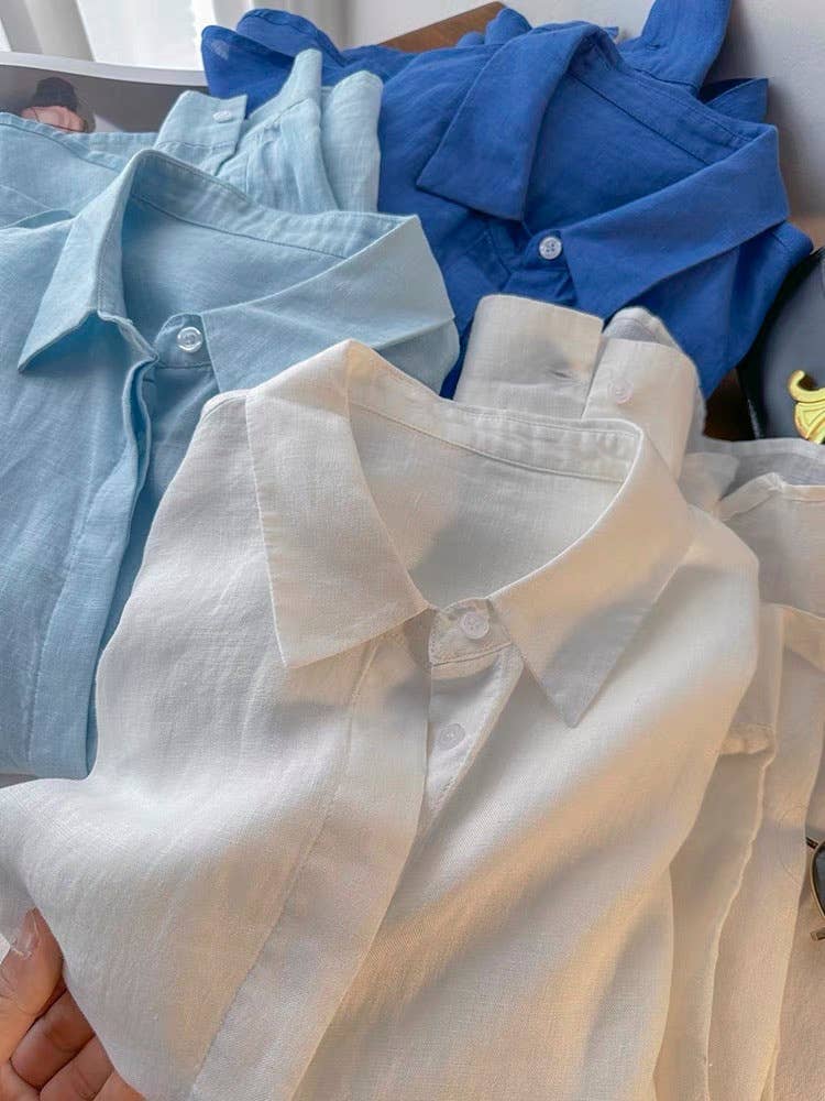 HIDDENBRAND - Wholesale Button Down Shirt - Women's - cotton linen blend button down shirt17