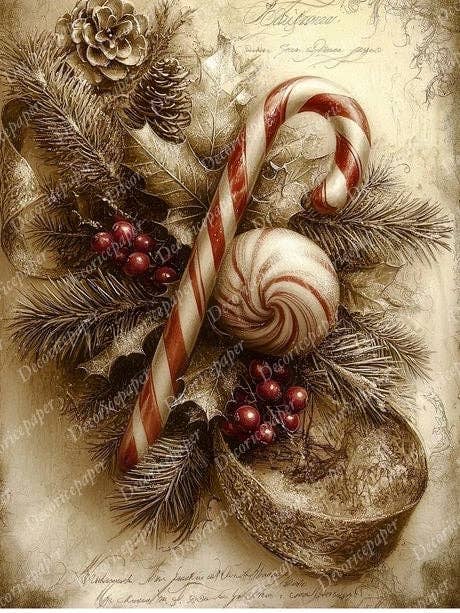 DRP399 - Holiday Candy Cane Magic - Rice Paper A4 for wholesale by Decoricepaper