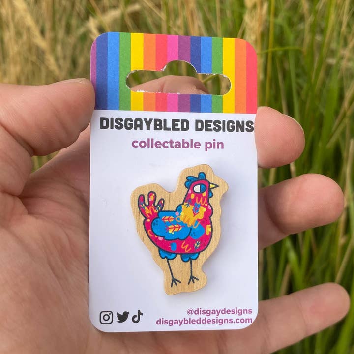 Pansexual Chicken / Subtle LGBTQ Pride Poultry Pin for wholesale by Disgaybled Designs