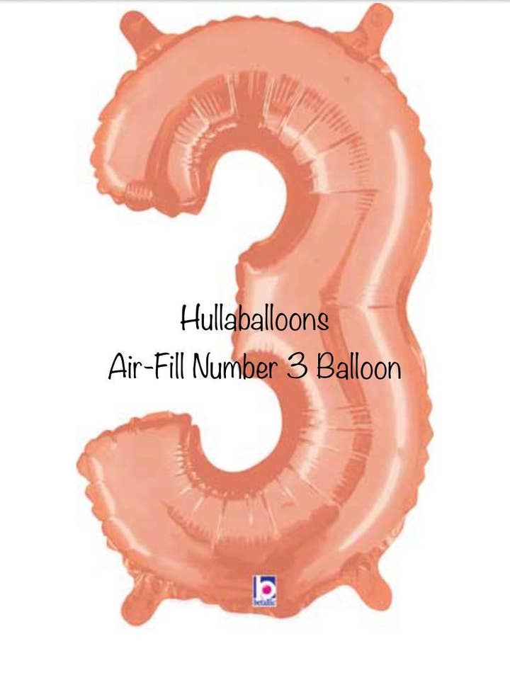 Rose Gold Nummer 3 Luftfyldte 3-års Fødselsdagsballoner 14" Mylar for engroshandel hos Hullaballoons