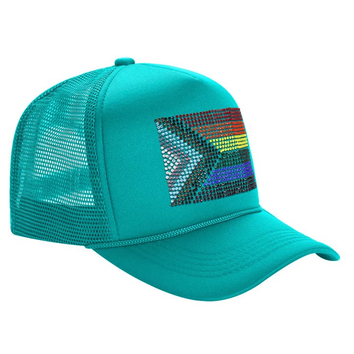 Cap Zone - Wholesale Trucker Hat - Unisex - Bling Rainbow Pride Flag Sponge Trucker Hat20