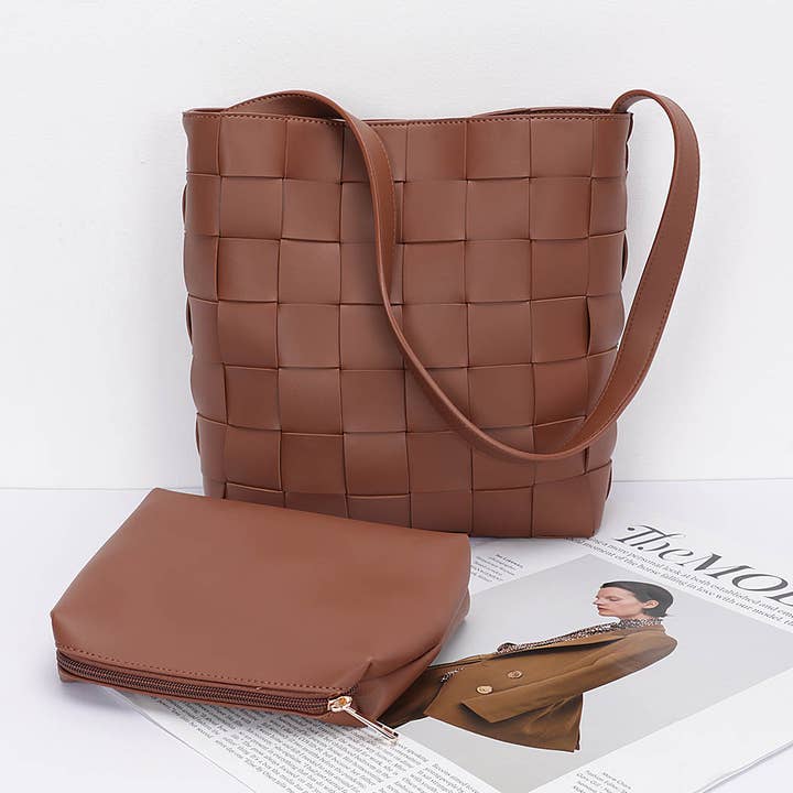 3AM BY H&D ACCESSORIES - Wholesale Tote Bag - Women's - Faux Leather Braided Shoulder Bag w/ Pouch1