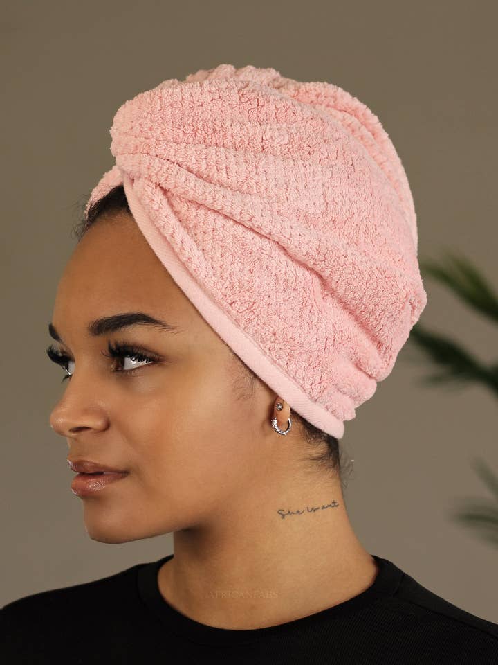 Microfiber Hair Towel - Head Towel for Straight and Curly Hair - Pale Pink for wholesale by AfricanFabs
