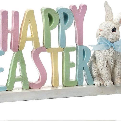 RESIN "HAPPY EASTER" W BUNNY 10.5" for wholesale by The African Home Goods