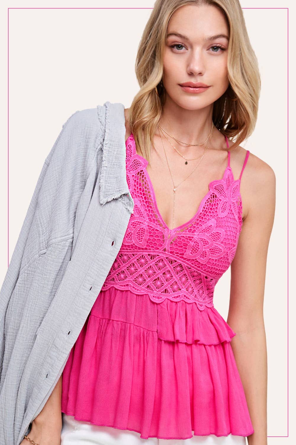 La Miel - Vendita all'ingrosso Camicetta - Donna - Top fluido a bralette in crochet con spalline regolabili8