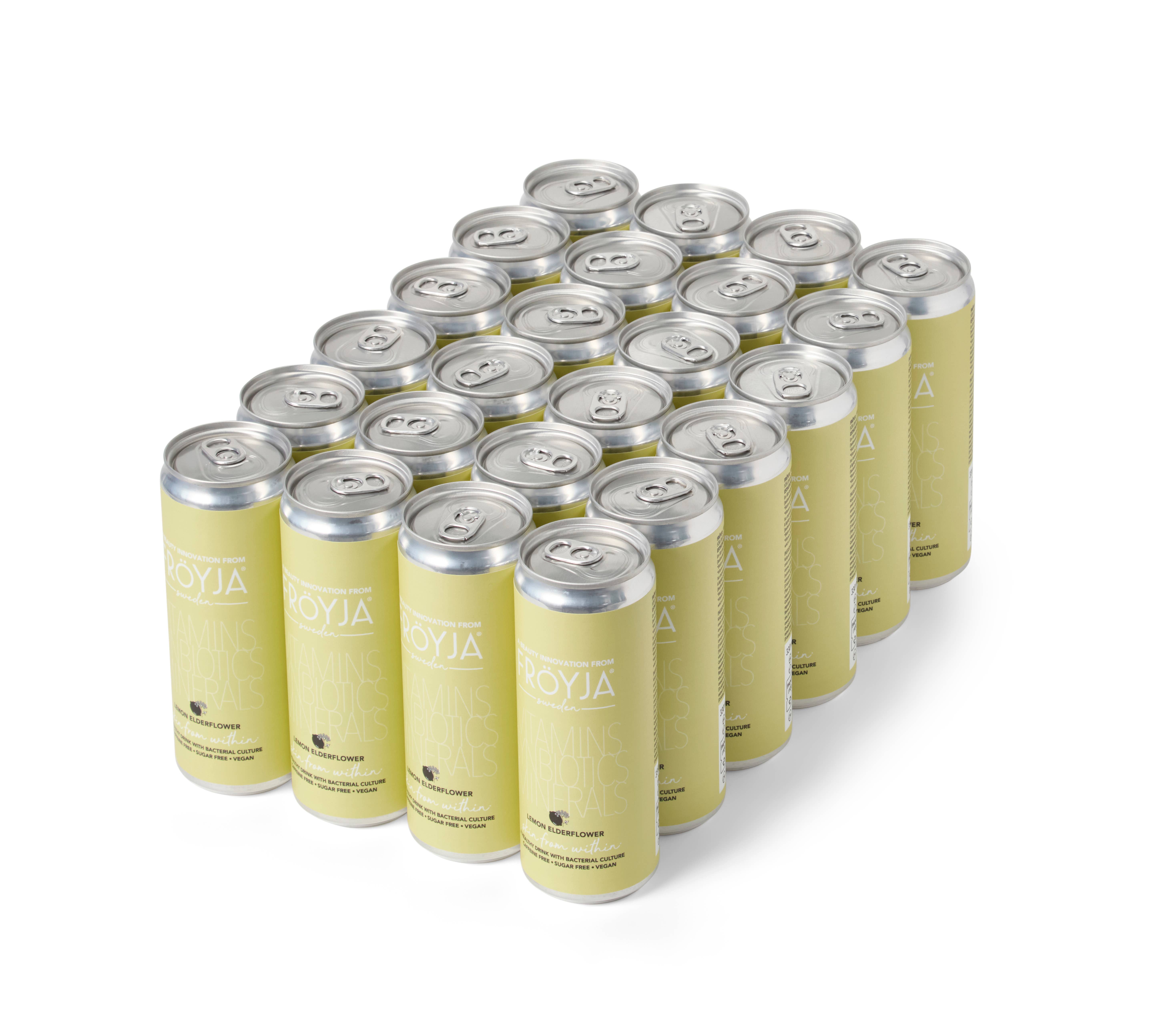 Fröyja – Refrigerante/bebidas gaseificadas por atacado – Fröyja Limão e Flor de Sabugueiro - Pack com 24 unidades0