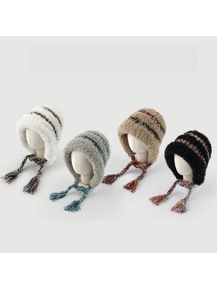 Haila - Gorro con orejeras de bloques de color, grueso y de felpa, con borlas para venta al por mayor de Funkyrel® Atzbranding Limited