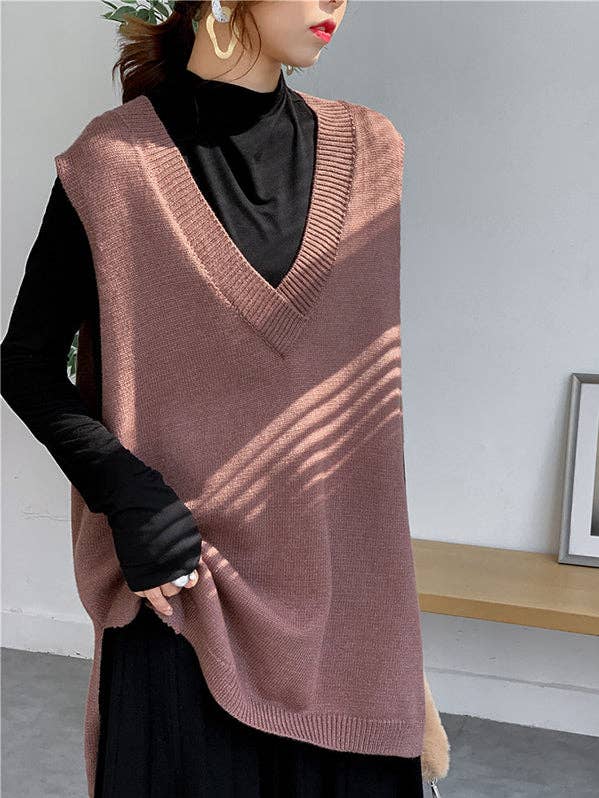 Chaleco de punto con cuello en V de color liso y sin mangas a la moda para venta al por mayor de StyleGalX