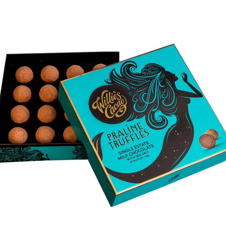 Milk Chocolate Praline Truffles w Sea Salt. 16 truffles 110g for wholesale by Willie's Cacao