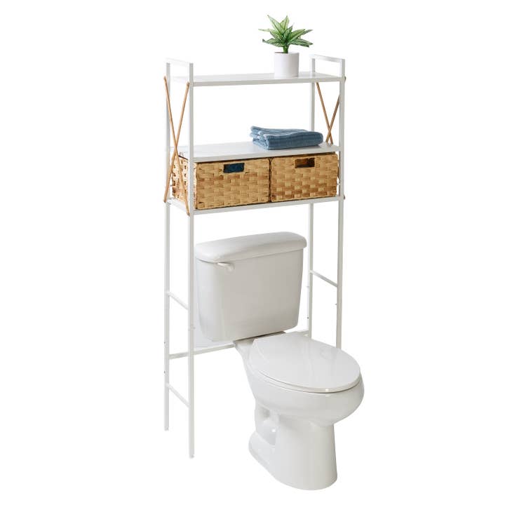 Decorative Over-The-Toilet Space Saver With Woven Baskets for wholesale by Honey-Can-Do